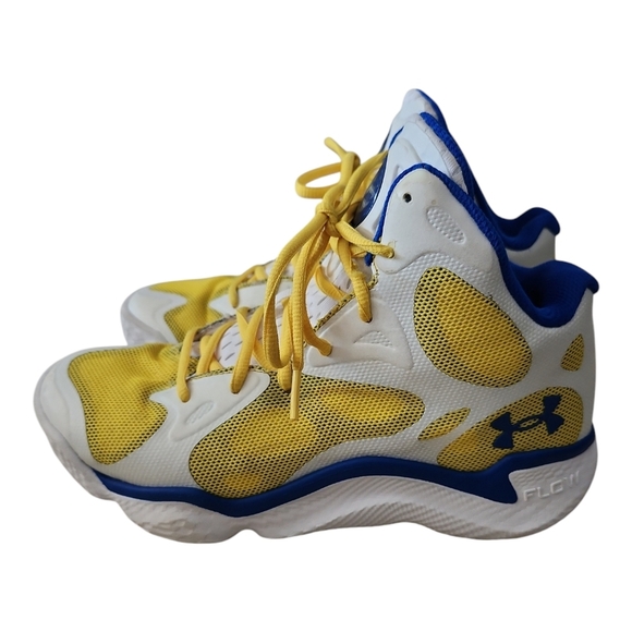 Under Armour Curry Spawn FloTro Basketball Sneaker Lightweight Yellow Blue 7.5 - Picture 1 of 8